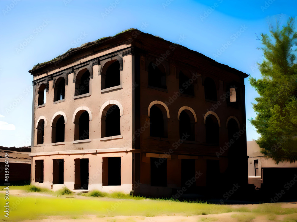 Fototapeta premium An abandoned building outside a village