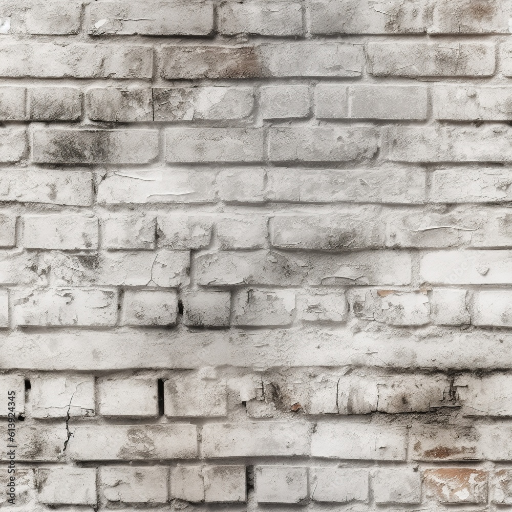 Old dirty and weathered white brick wall seamless pattern. Grey bricks. Endless texture. AI generative image. Old dirty and weathered white brick wall seamless pattern. Grey bricks. Endless texture. AI generative image.