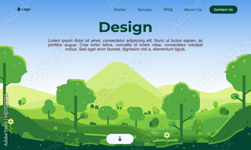Web design illustration of a summer landscape. Flat style illustration of summer for website.