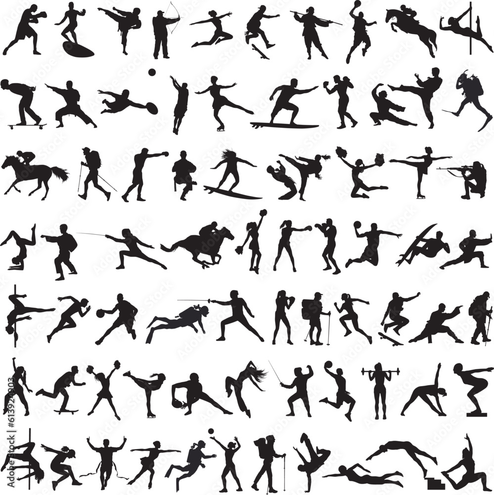 sports people silhouettes vector set