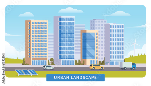 Vector City illustration of Urban Landscape Modern city  Building architecture  cityscape town  Concept for website template.