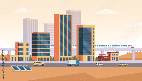 Vector City illustration of Urban Landscape Modern city, Building architecture, cityscape town, Concept for website template.