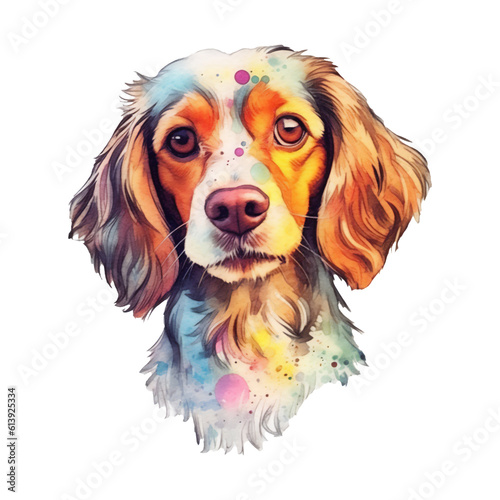 Watercolor dog sticker, cartoon character animal, idea for print t-shirt, poster and kids envelope, postcard. Hand drawn style. Generative AI.