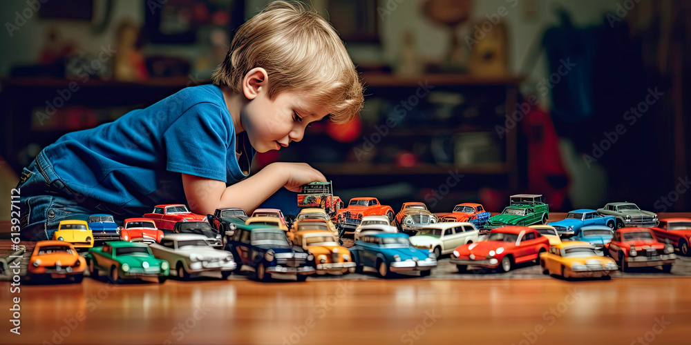 boy playing with toy cars