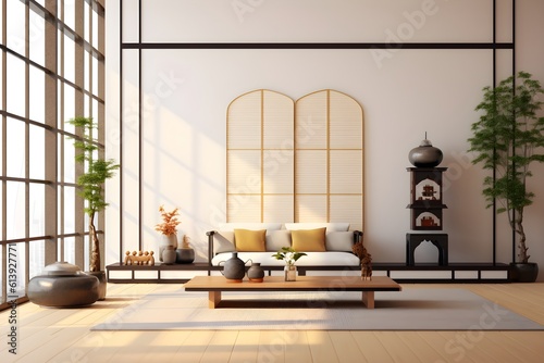 modern living room japanese style  generative ai