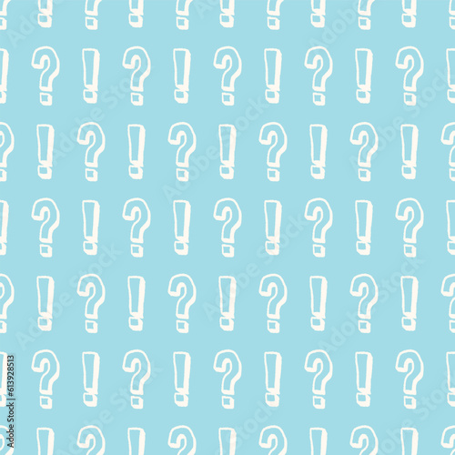 Pastel Blue Exclamation Point and Question Mark Doodle Seamless Vector Repeat Pattern