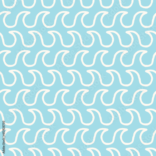 Pastel Blue Wave Doodle Seamless Vector Repeat Pattern