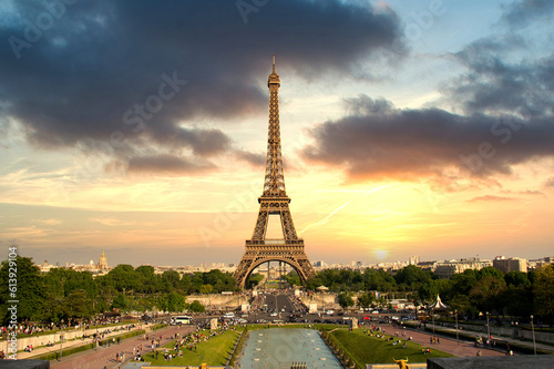 Paris, France - 05.17.2014: Panoramic view toward The Eiffel Tower in Paris France