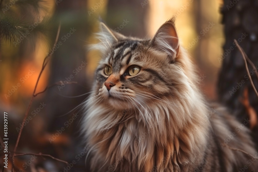 Siberian Forest Cat in forest. Siberian Forest Cat in forest.