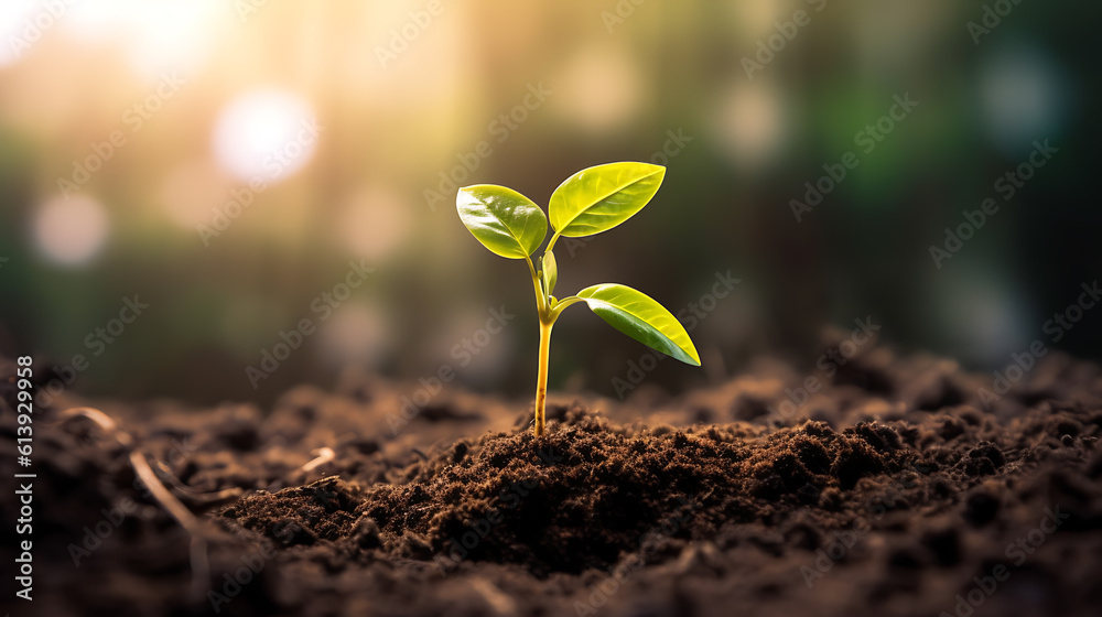Young seedling is growing from the soil. Created with Generative AI technology. Young seedling is growing from the soil. Created with Generative AI technology.