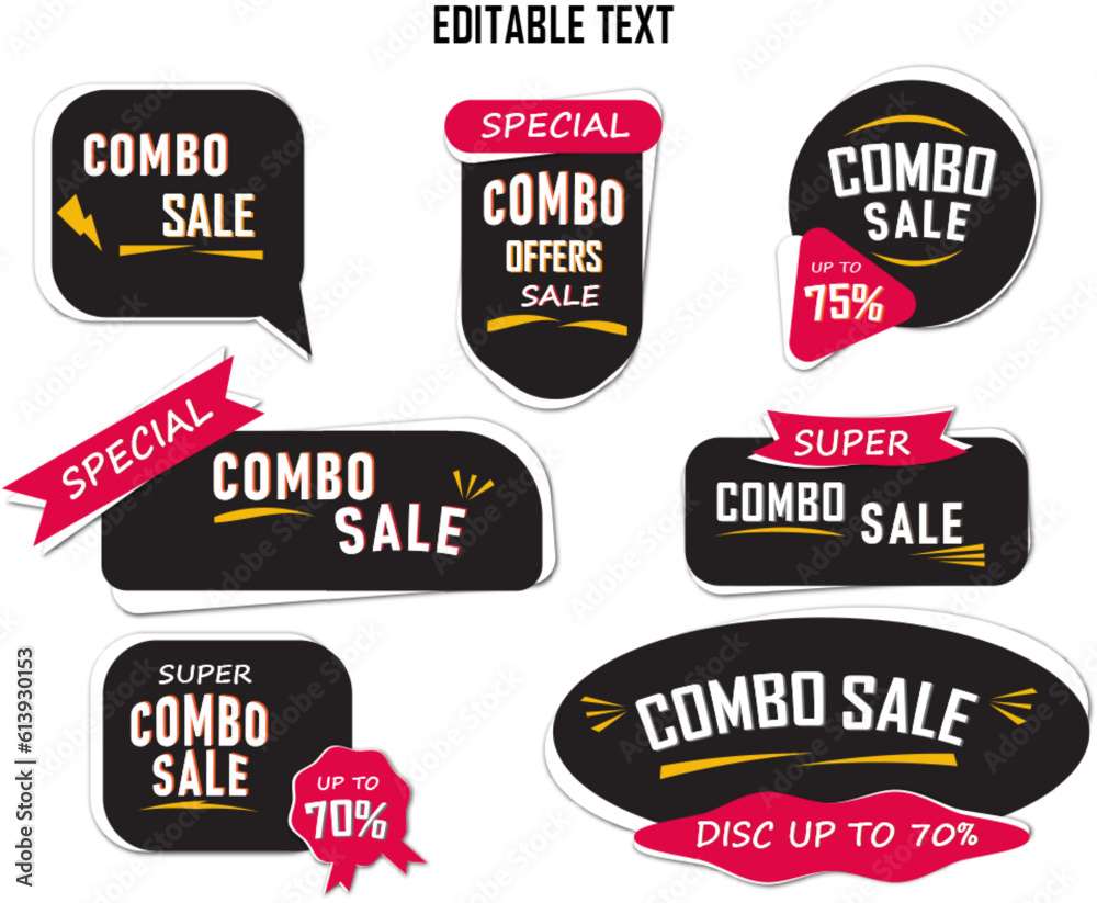 black collection of combo sale realistic label with shadow