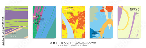 Abstract backgrouns set, grunge texture. Minimalistic art, brush strokes style. Design for card, brochure, banner idea, book cover, booklet print, flyer sheet a4. Collage page, web header template.