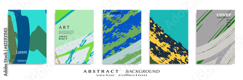 Abstract backgrouns set, grunge texture. Minimalistic art, brush strokes style. Design for card, brochure, banner idea, book cover, booklet print, flyer sheet a4. Collage page, web header template.
