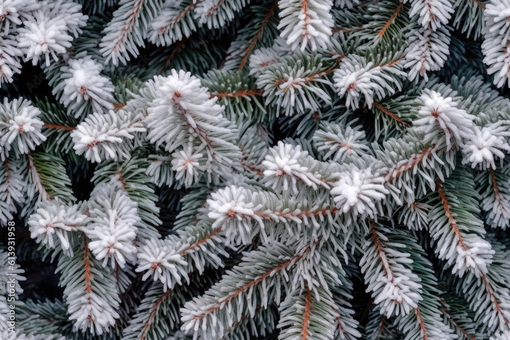 Beautiful seamless pattern with frozen snow covered fir tree branches, coniferous forest endless texture. Evergreen nature background. Christmas or new year backdrop. AI generative image. Beautiful seamless pattern with frozen snow covered fir tree branches, coniferous forest endless texture. Evergreen nature background. Christmas or new year backdrop. AI generative image.