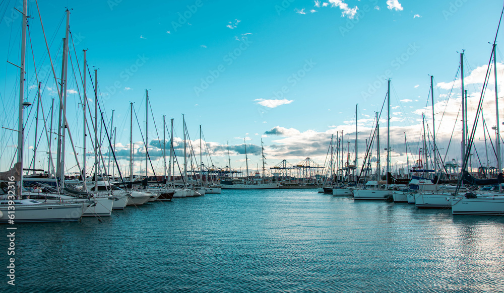 VALENCIA , SPAIN - DECEMBER 6, 2021: Yachts and boats in Valencia marina