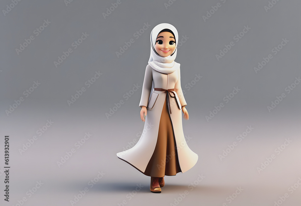 3D Character muslim girl cute smile