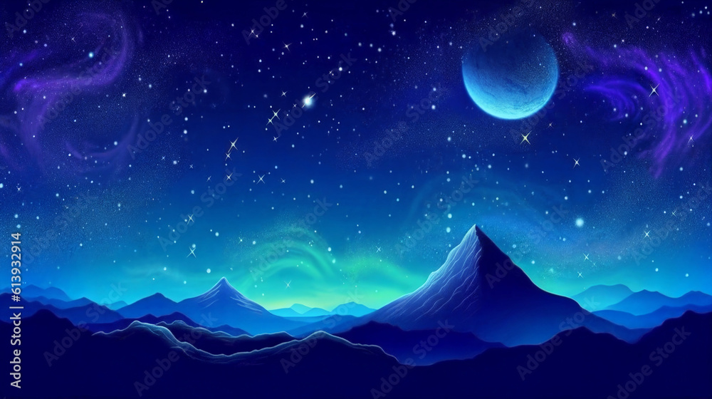 Fototapeta premium Fantasy planet , night sky on background. AI Generative