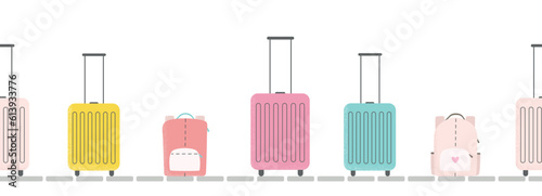 Vector border with backpack, baggage on luggage claim