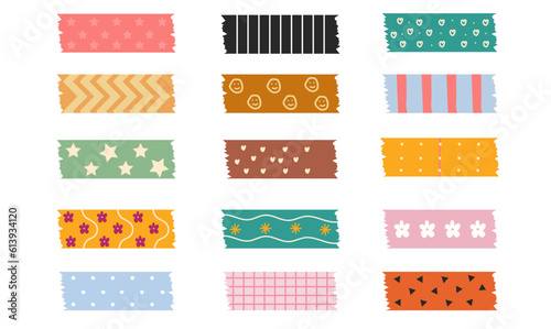 Bundle Set Cute decorative washi tape minimalist natural color. Vector Illustration