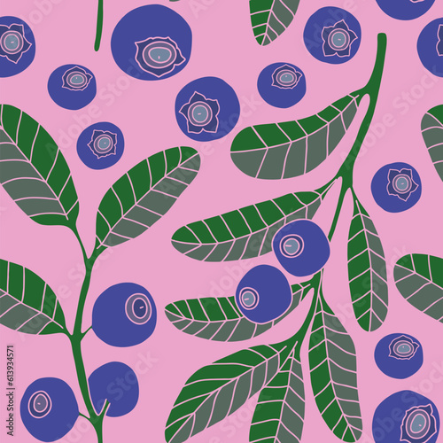 Seamless pattern Hand drew blueberry botanical elements