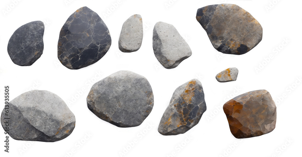 Collection of rock stones isolated on transparent background - obrazy, fototapety, plakaty 