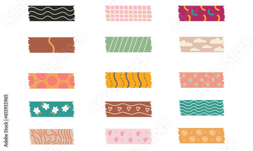 Bundle Set Cute decorative washi tape fun color. Vector Illustration