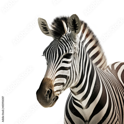 zebra looking isolated on white