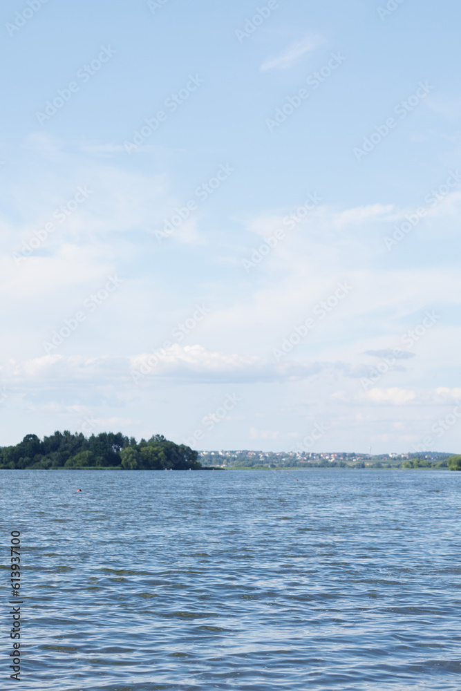 Landscape, view of the lake, river and the shore. Background for design
