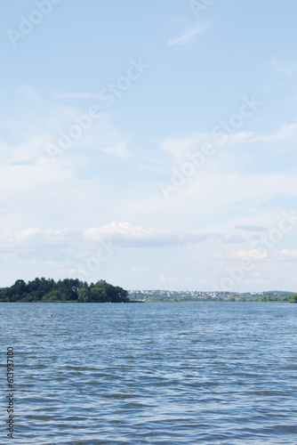 Landscape  view of the lake  river and the shore. Background for design
