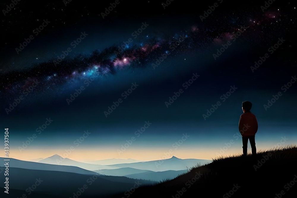 illustration of a boy looking at the stars 06. Generative AI