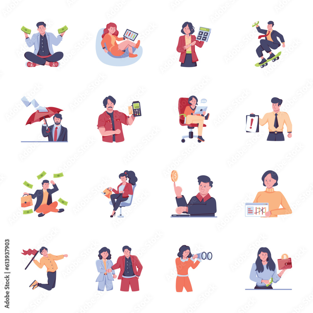 Bundle of Office Workers Flat Illustrations 

