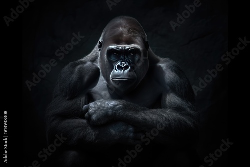 a beautiful gorilla is featured in this dark picture Generative AI
