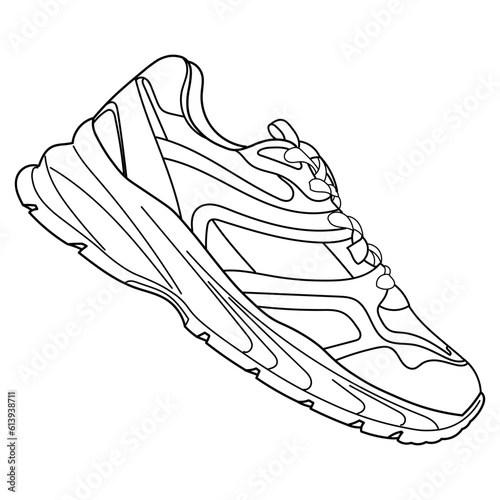 hand drawn sneakers, gym shoes, top view. Image in different views - front, back, top, side, sole and 3d view. Doodle vector illustration.	
