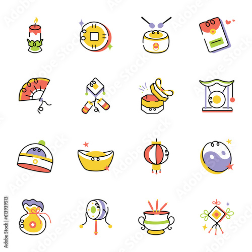 Set of Cultural Accessories Sketchy Icons 

