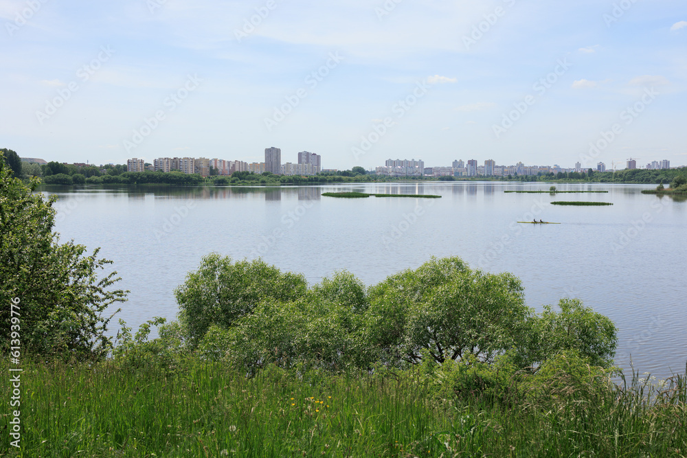 Landscape, view of the lake, river and the shore. Background for design Landscape, view of the lake, river and the shore. Background for design