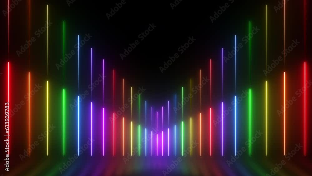 3d render neon glowing rainbow background. Seamless loop animation.
