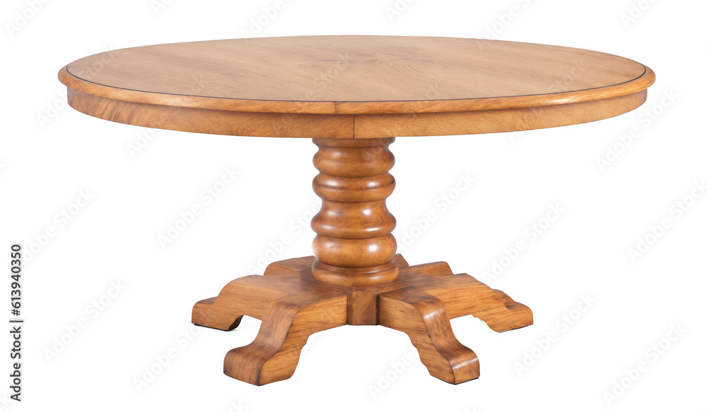 Round wooden retro table. Dining table isolated on transparent background. Clipping path included, generative ai - obrazy, fototapety, plakaty 