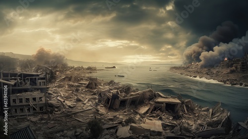 Natural disaster, earthquake. AI generative image.