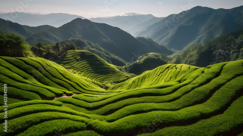 Tea Plantation nature landscape in highlands Generative AI photo