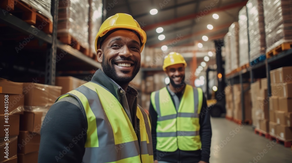 Generative AI manager and worker working at inport export warehouse
