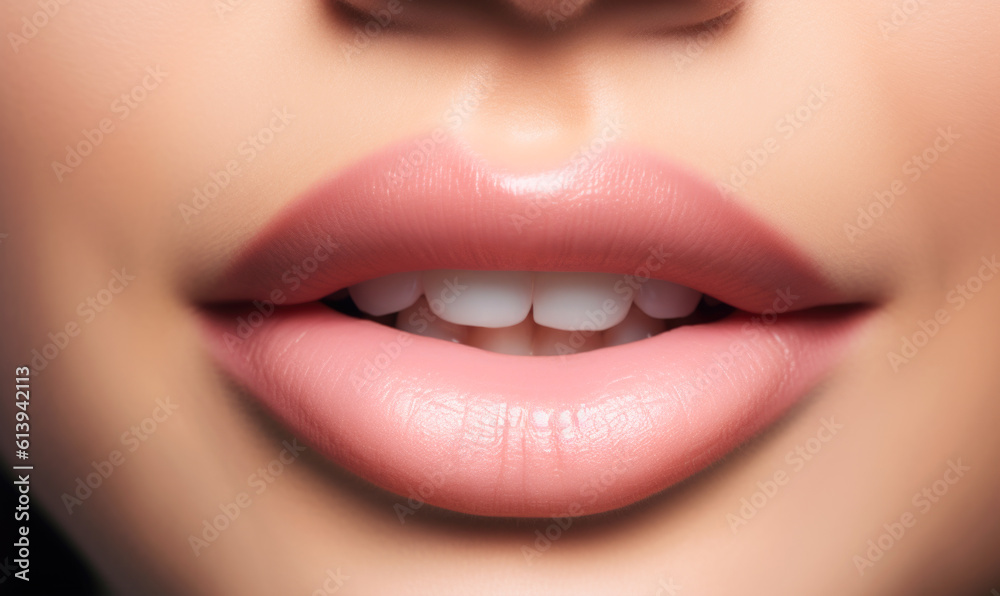 Fototapeta premium fashionable lips and mouth of a young female model. AI GENERATIVE