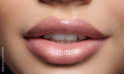 fashionable lips and mouth of a young female model. AI GENERATIVE