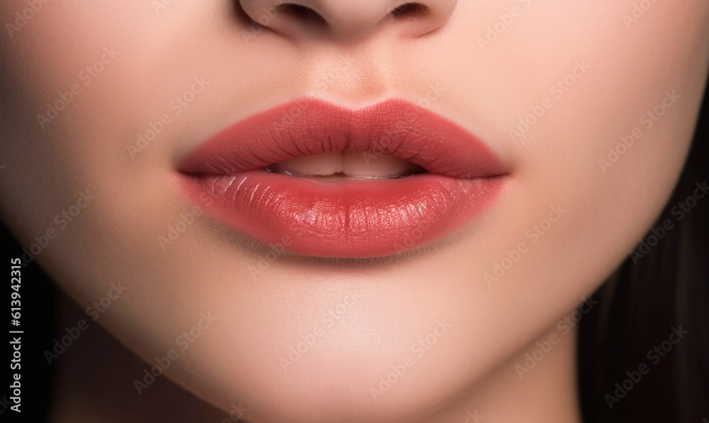 Fototapeta premium fashionable lips and mouth of a young female model. AI GENERATIVE