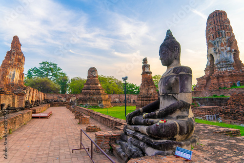 Buddha statue at the ancient temple of Wat Maha That in Ayutthaya