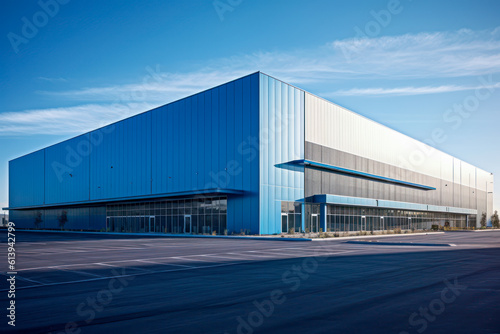 Modern sleek warehouse office building facility exterior architecture. Generative AI