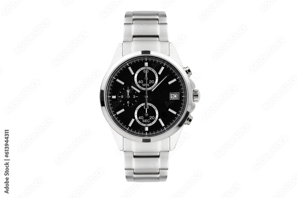 Luxury watch isolated on white background. With clipping path for artwork or design. black.PNG - obrazy, fototapety, plakaty 