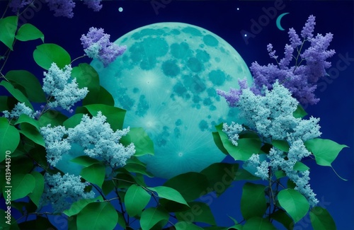 Lilacs on turquoise background, generative ai