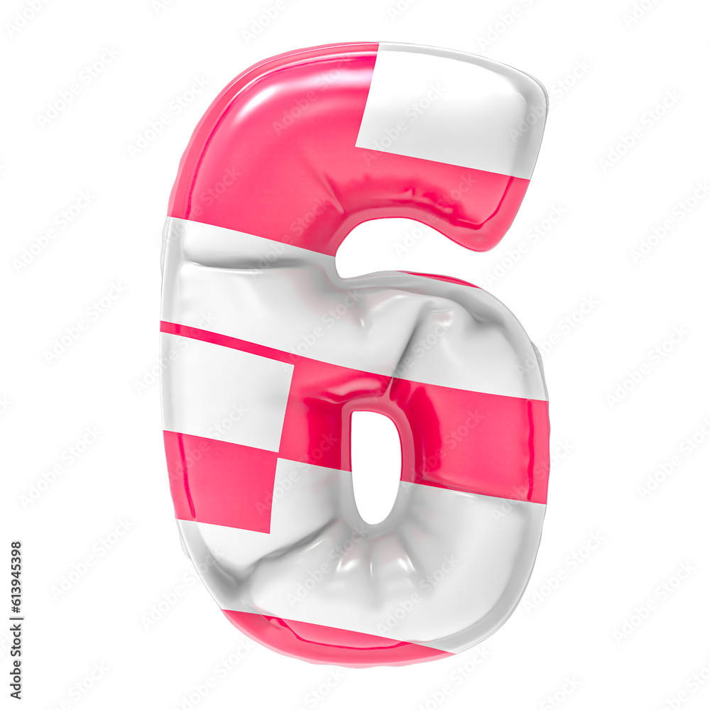 Balloon 6 Number Pink With White 3D Render