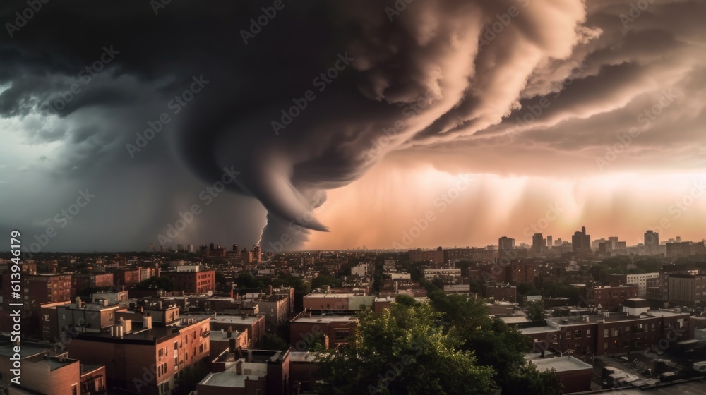 Huge tornado sweeps across an american city, Generative AI