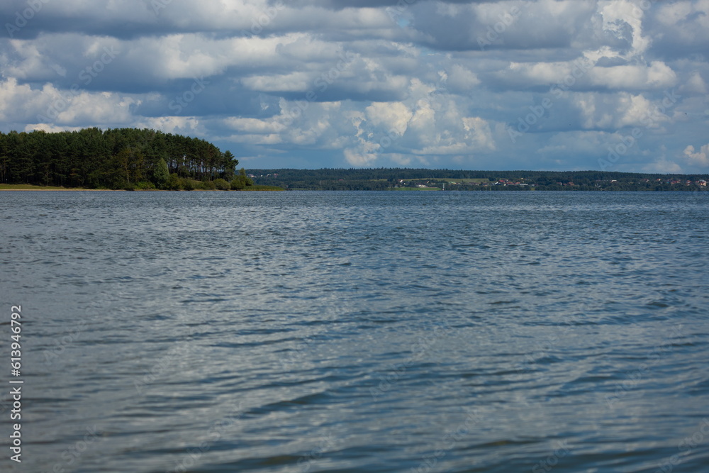 Landscape, view of the lake and the shore. Background for design